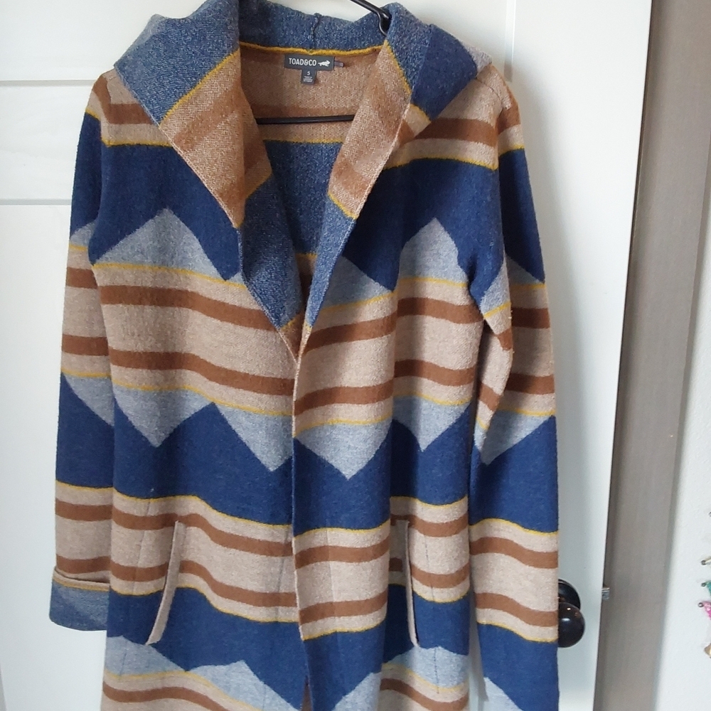 Toad & Co Non-Mulesed Wool Aztec Western Hoodie Sweater Coat Sz S
